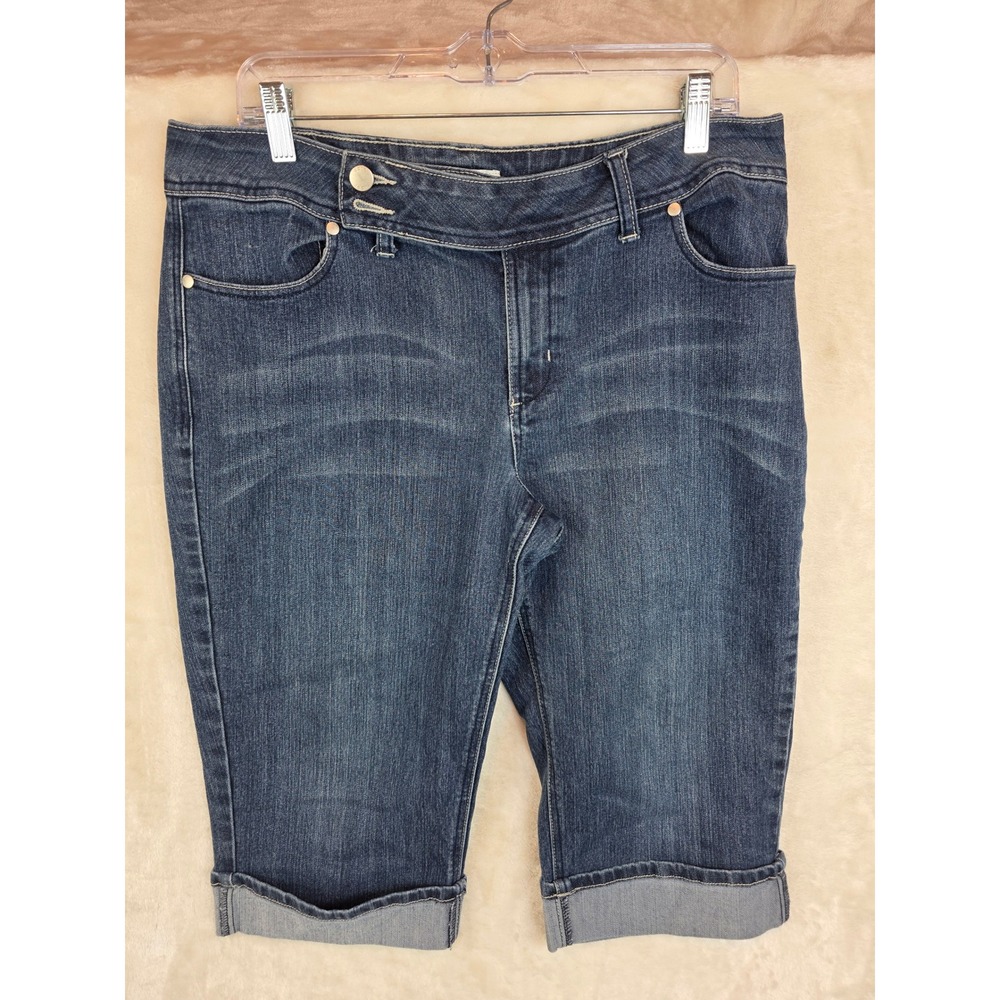 Cato‎ Womens Dark Wash Denim Capris Size 14 Cuffed Stretch Blue Jeans